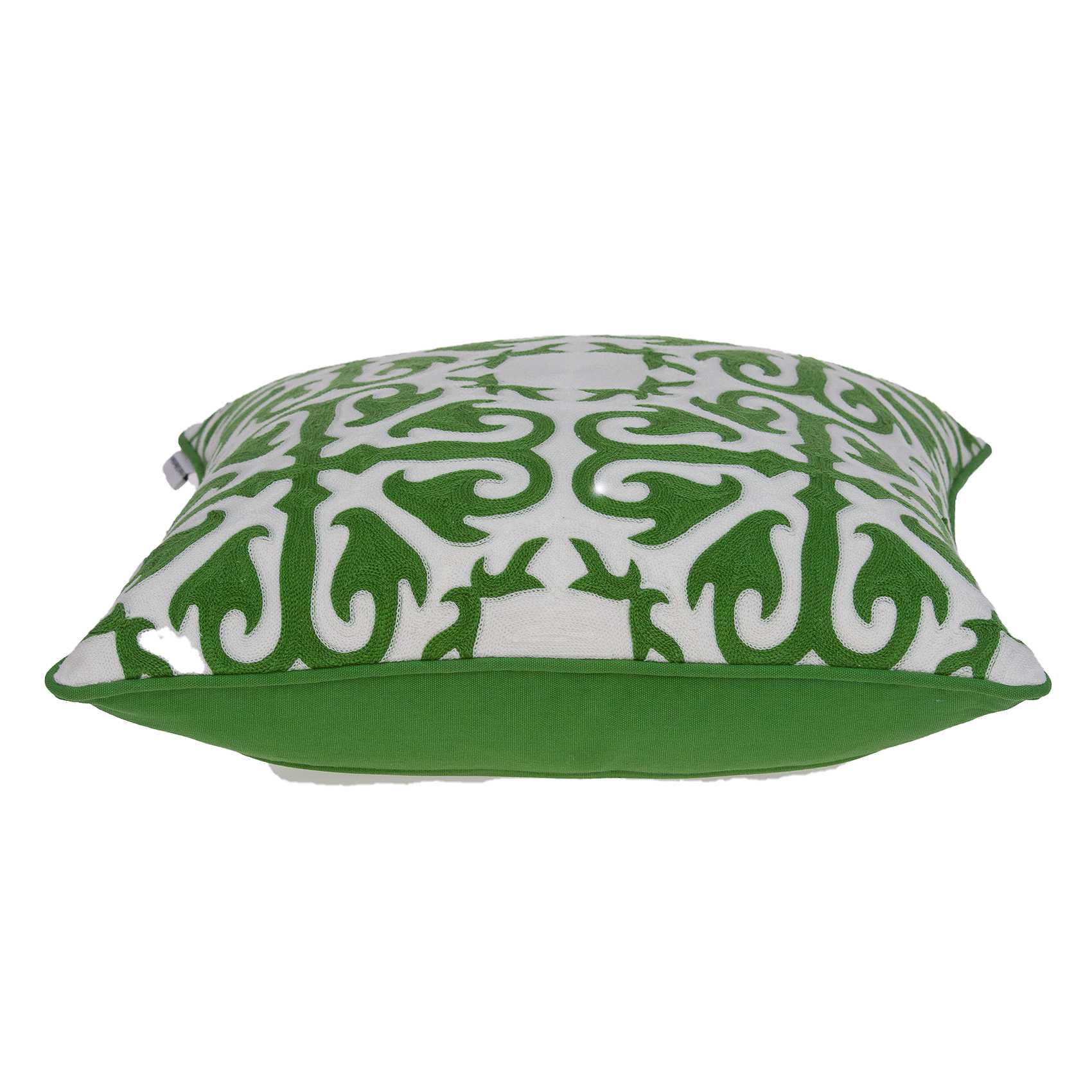 20" Green And White Stencil Cotton Throw Pillow