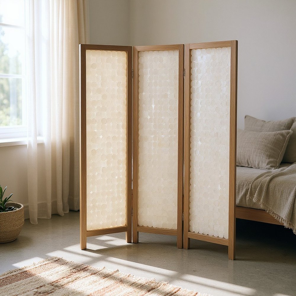 71" Clear Folding Three Panel Screen Room Divider