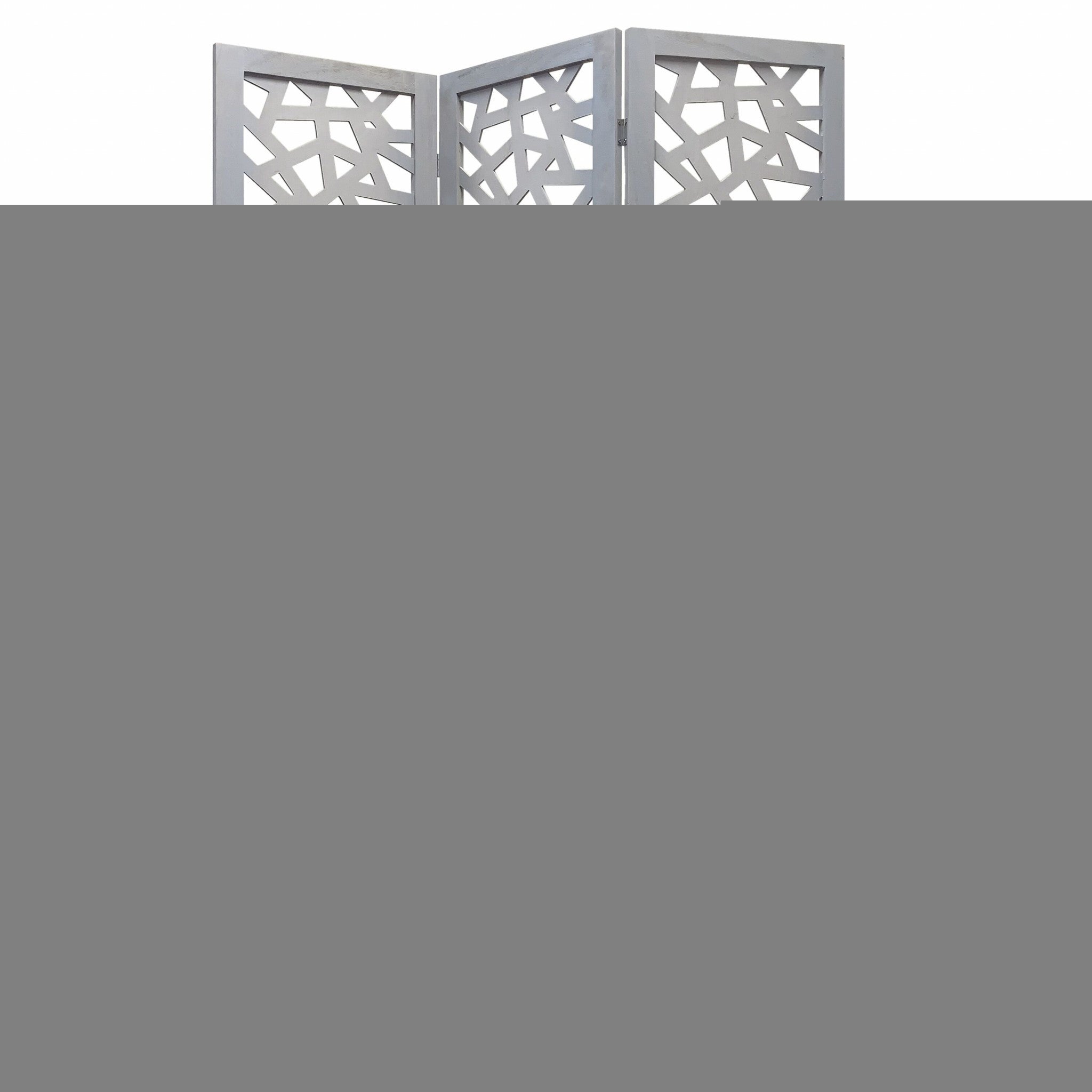 50" Gray Solid Wood Folding Three Panel Screen Room Divider