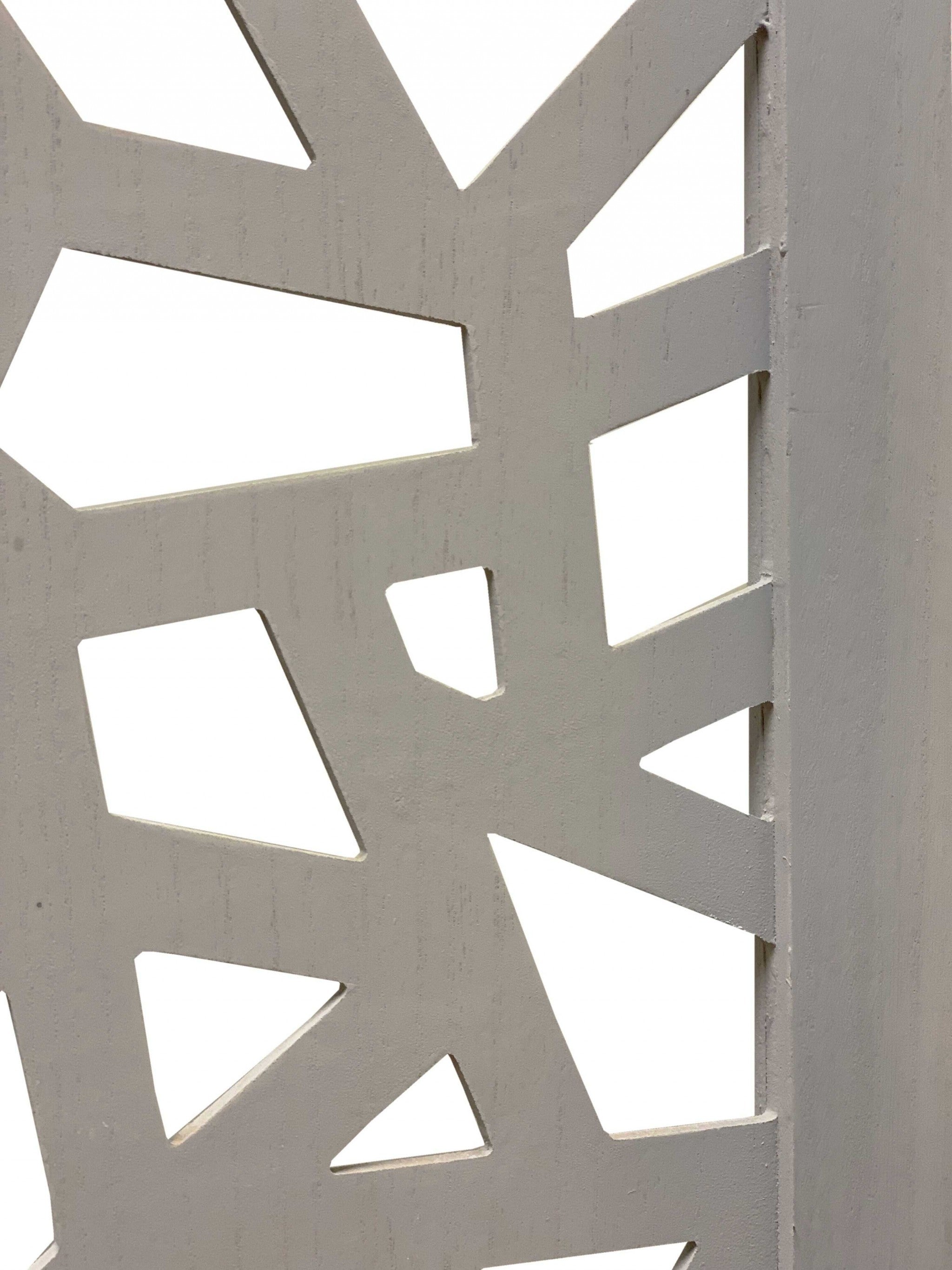 50" Gray Solid Wood Folding Three Panel Screen Room Divider