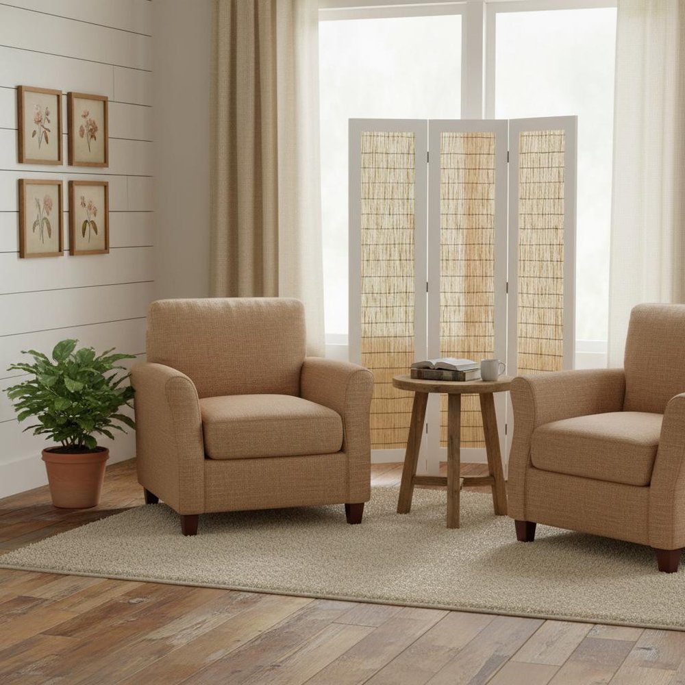 67" Natural And White Wood Folding Three Panel Screen Room Divider