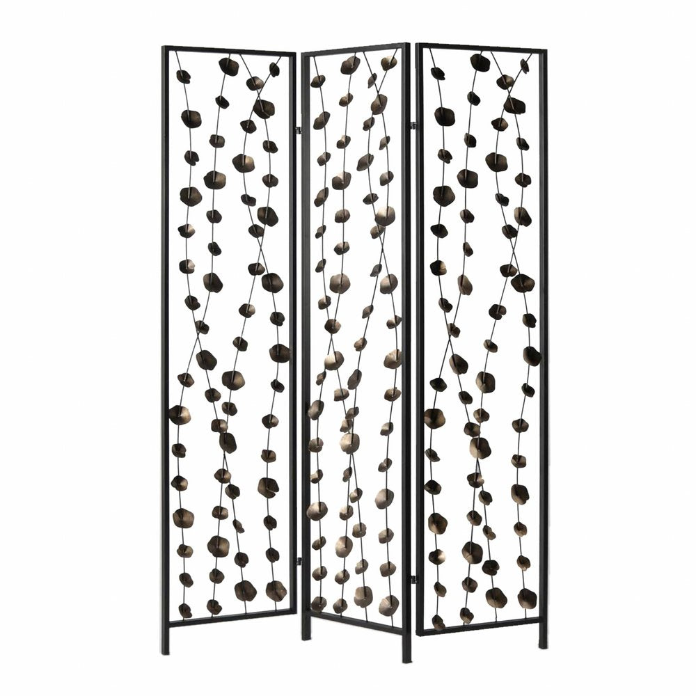 71" Gray Iron Folding Three Panel Screen Room Divider