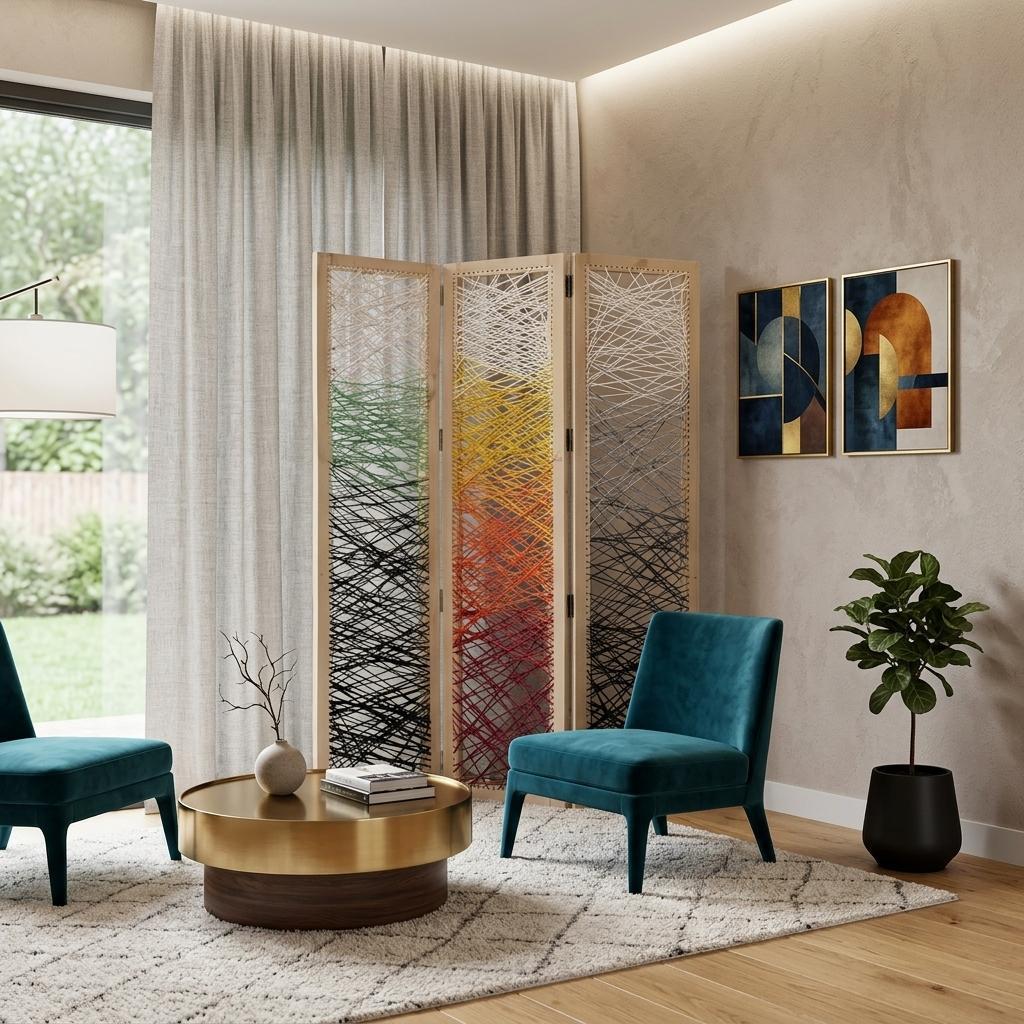 72" Natural Solid Wood Folding Three Panel Screen Room Divider