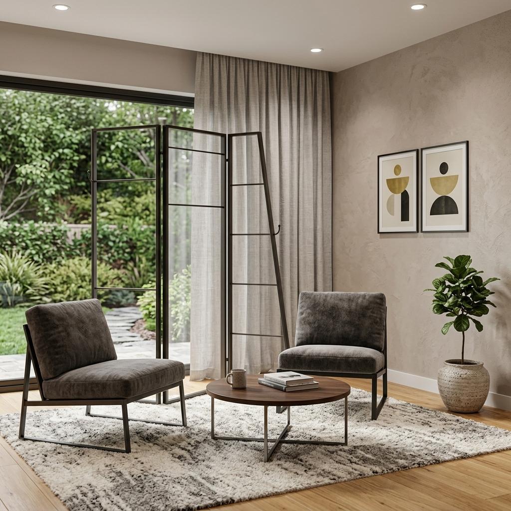 72" Gray Iron Folding Three Panel Screen Room Divider