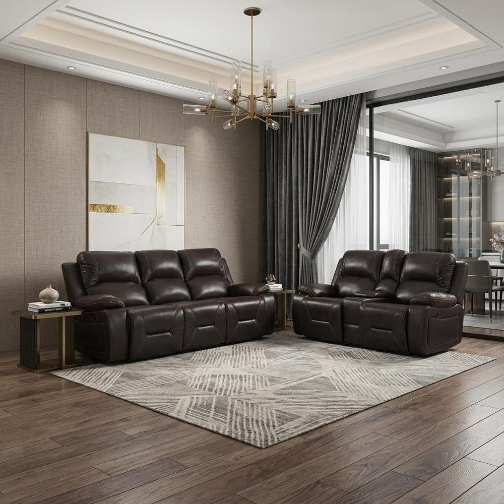 77" Brown Faux Leather Manual Reclining Love Seat With Storage