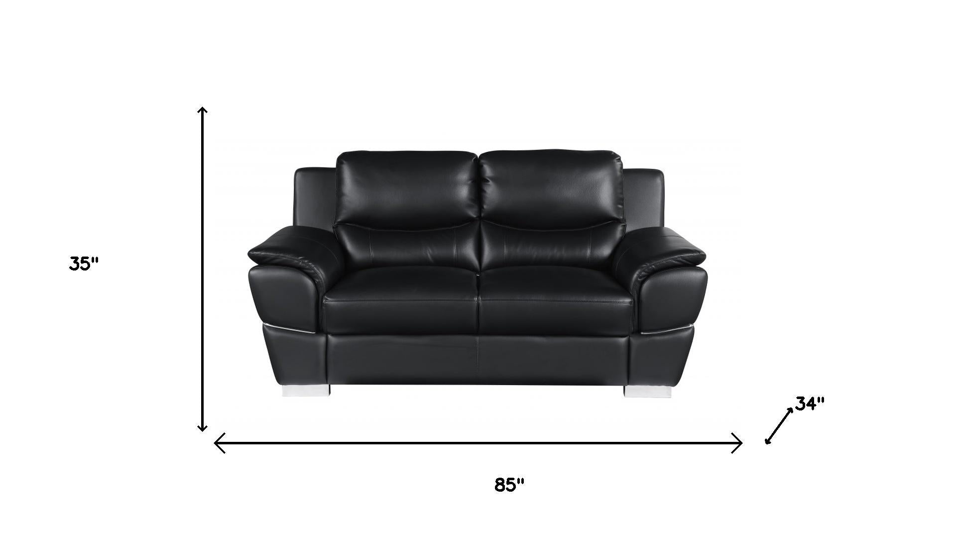 Two Piece Indoor Black Genuine Leather Five Person Seating Set