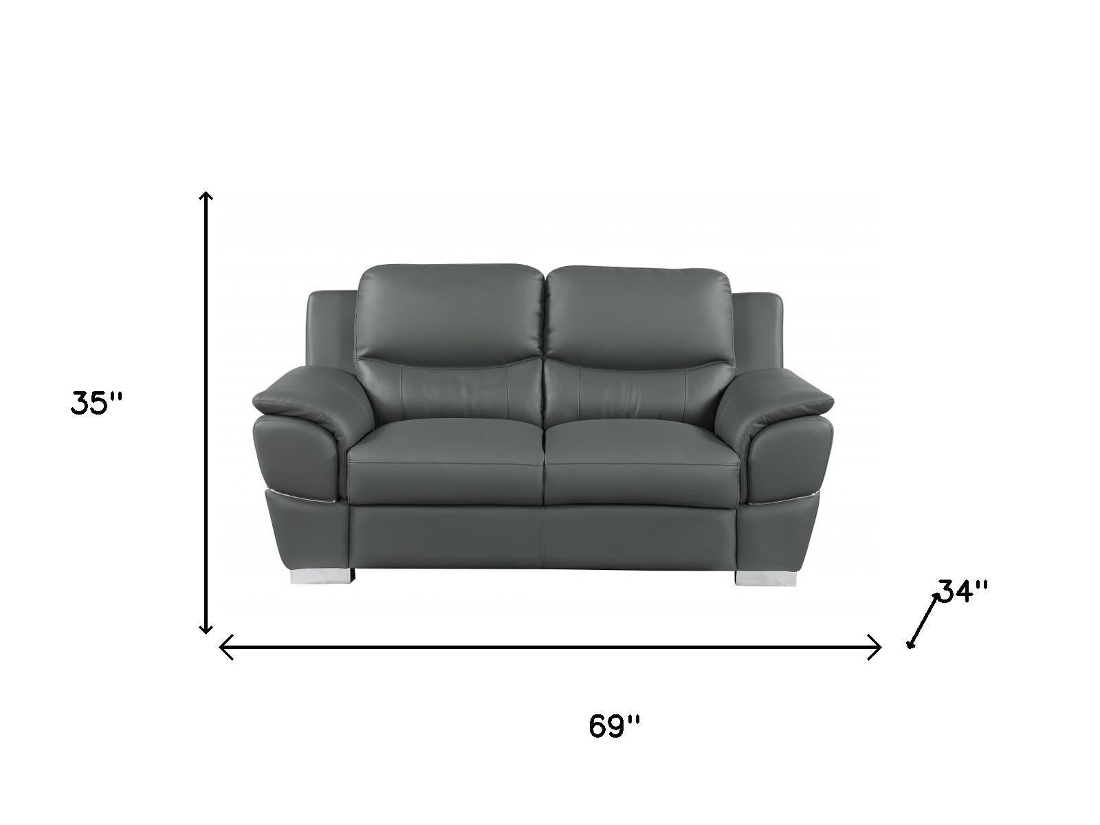 Two Piece Indoor Gray Genuine Leather Five Person Seating Set