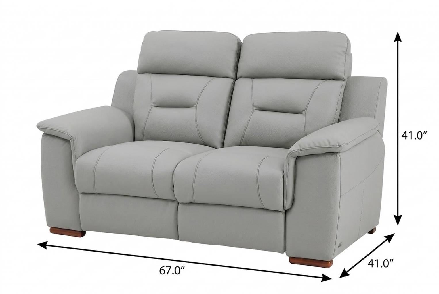 67" Gray And Brown Faux Leather Manual Reclining Loveseat
