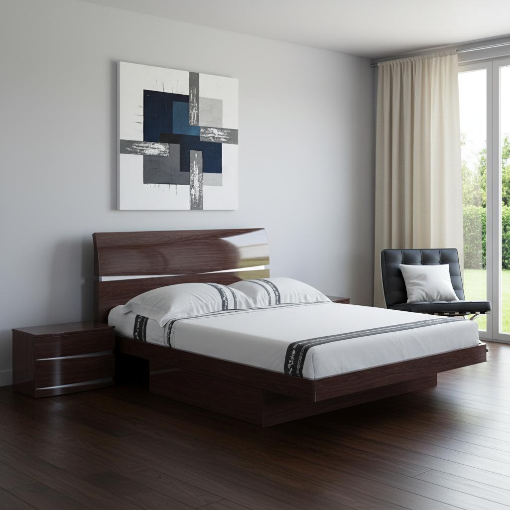 Solid Wood King Wood Brown Bed