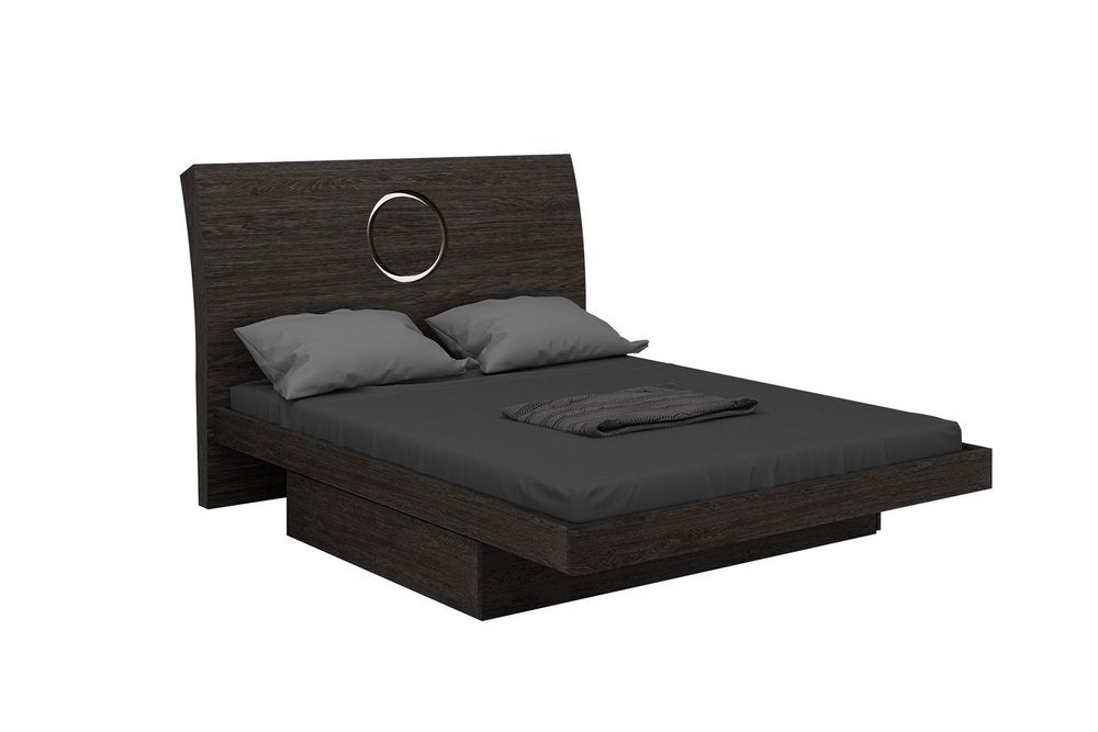 Gray Wood King Bed Frame With Drawer