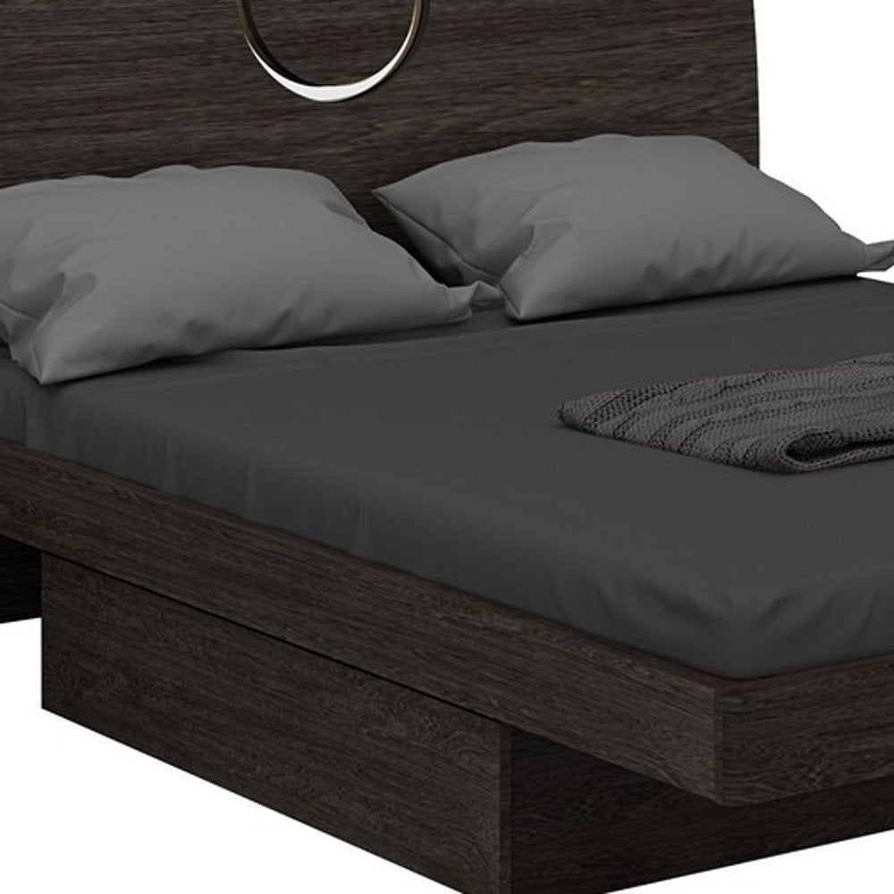Gray Wood King Bed Frame With Drawer With Drawer Storage