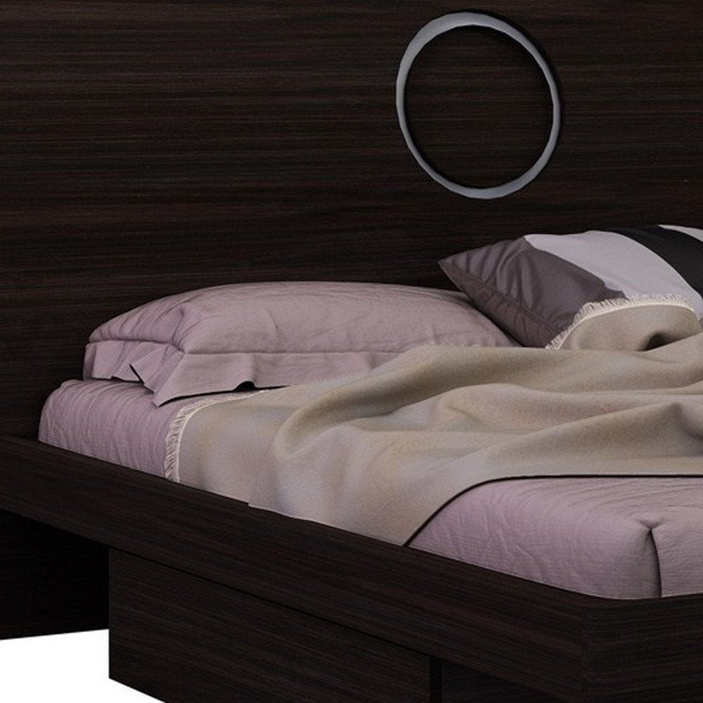 Brown Wood King Bed Frame With Drawer With Drawer Storage