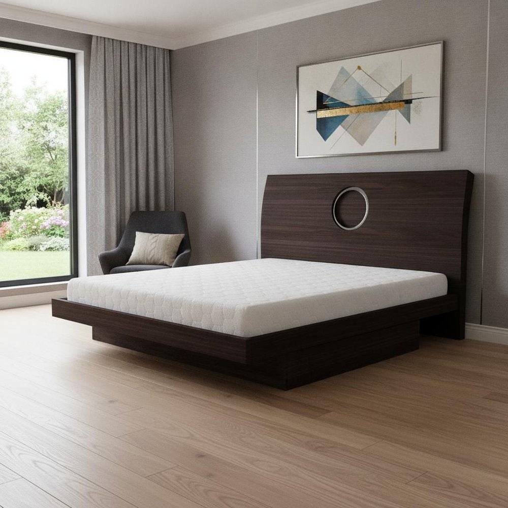 Brown Wood King Bed Frame With Drawer With Drawer Storage