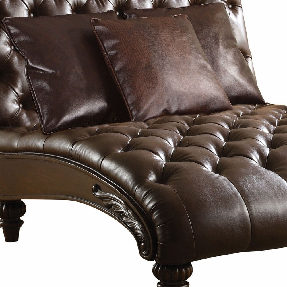 52" Brown Faux Leather Lounge Chair And Toss Pillows