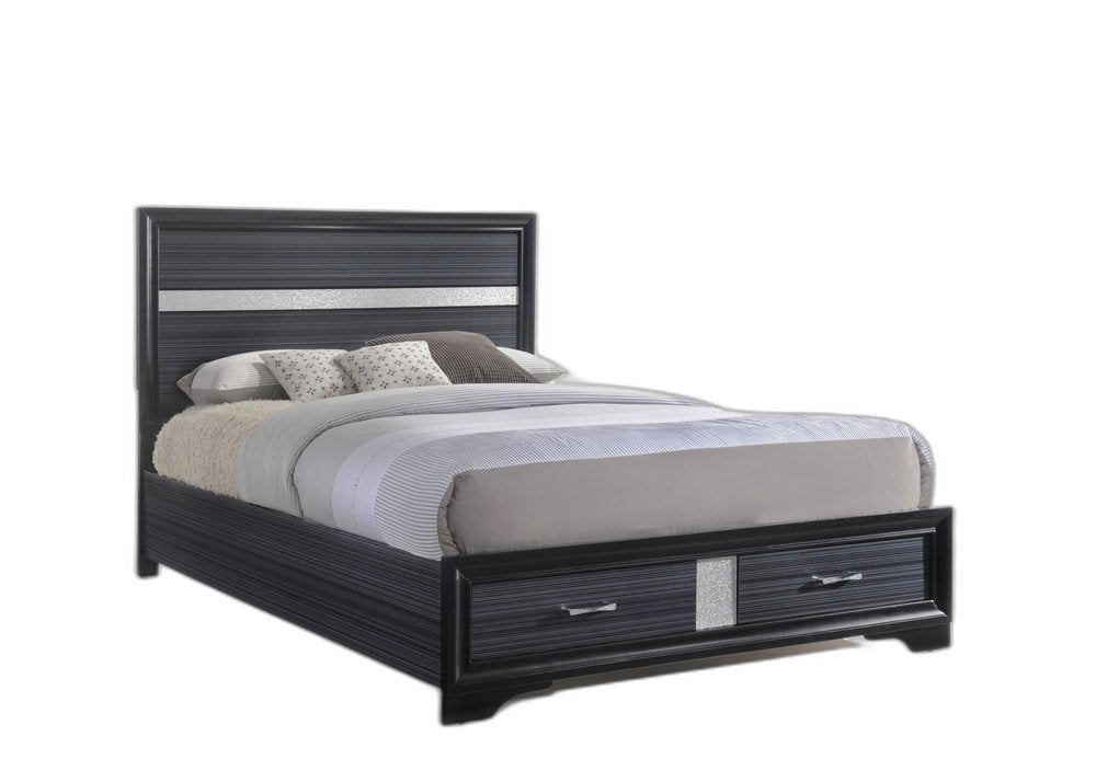 Black And Gray Wood Queen With Two Drawers Bed Frame