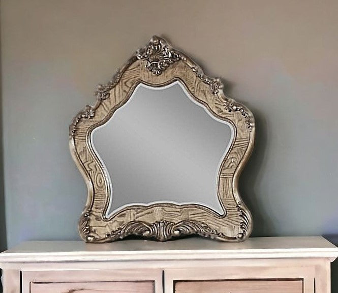 48" Vintage Oak Irregular Framed Mirror