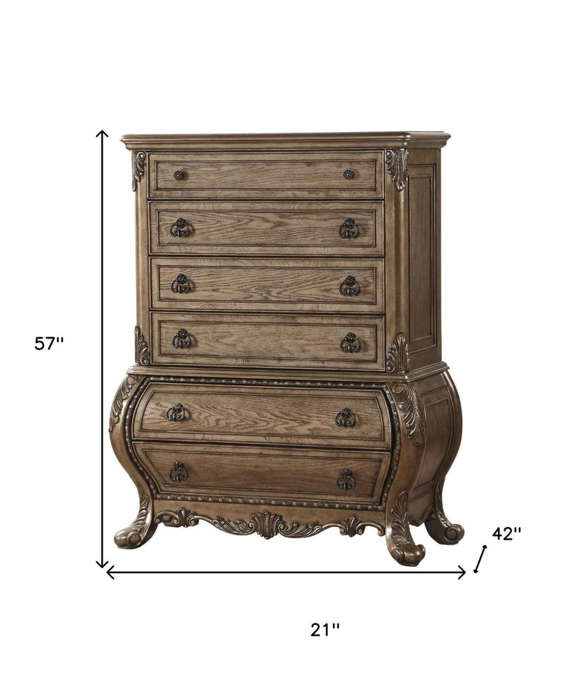21" Brown Solid Wood Six Drawer
