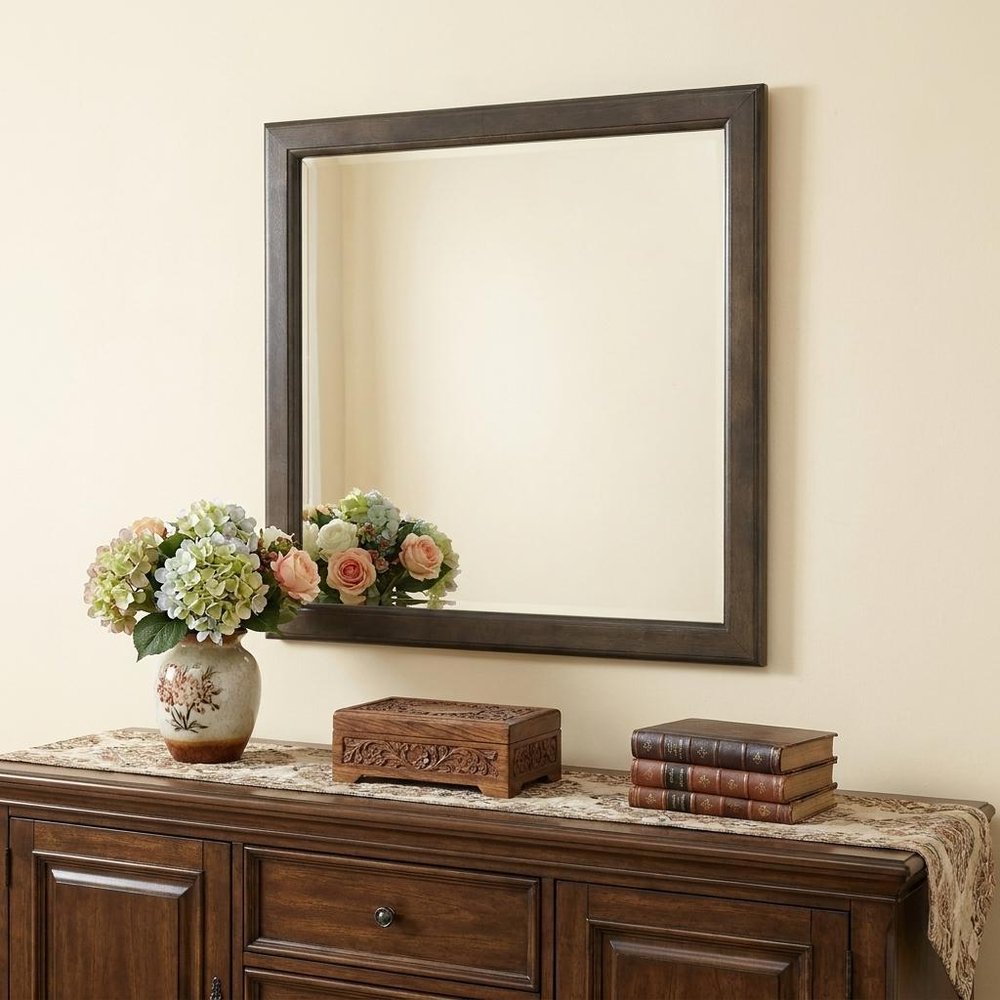 38" Gray Square Wood Framed Accent Mirror