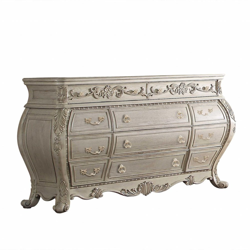 73" Off White Solid Wood Nine Drawer Double Dresser