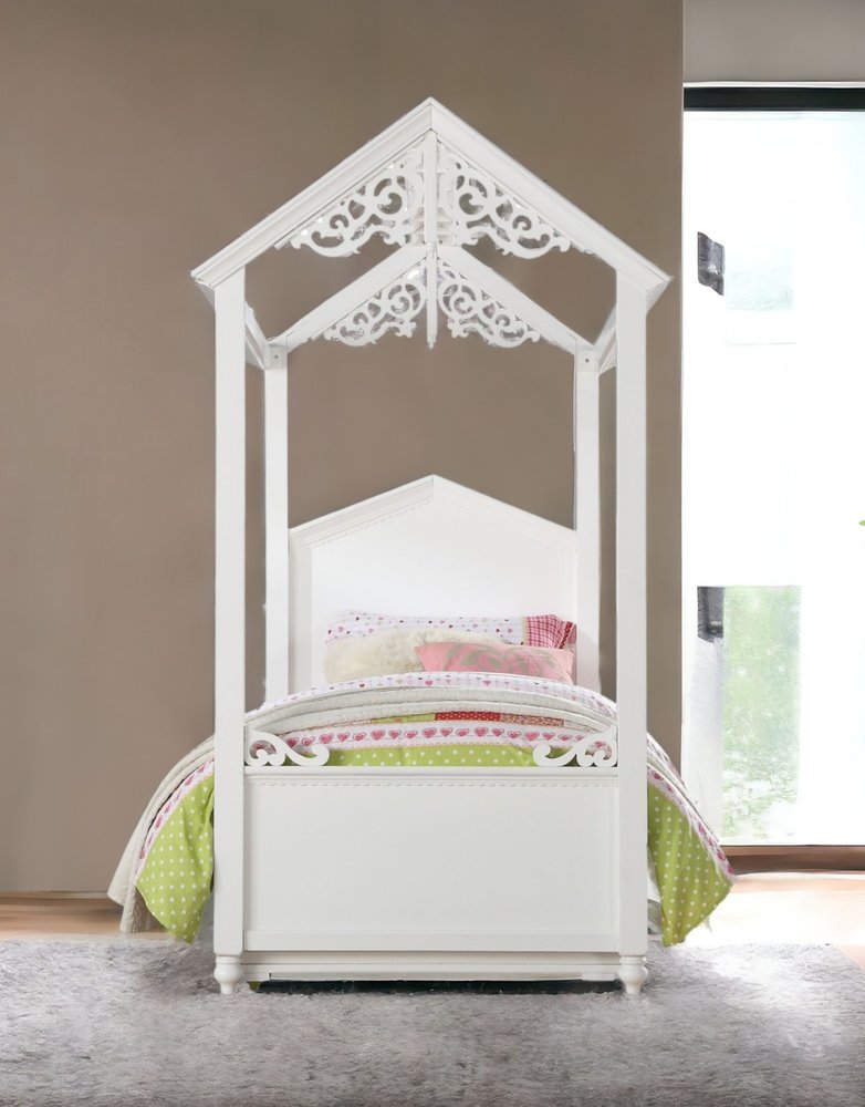 White Wood Twin Canopy Bed Frame