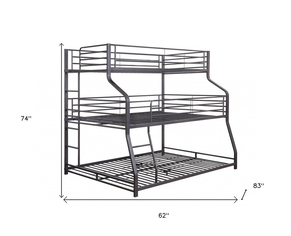 62" X 83" X 74" Gunmetal Metal Triple Bunk Bed Twinfullqueen