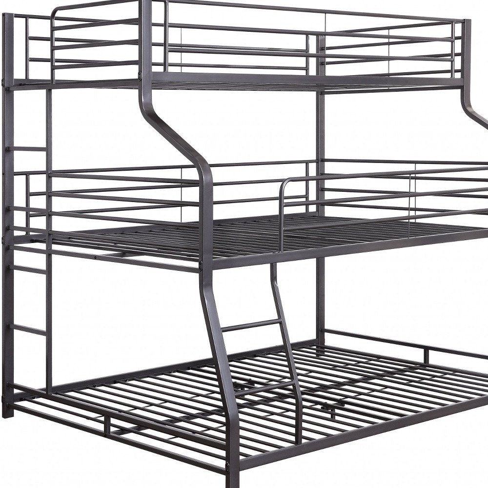 62" X 83" X 74" Gunmetal Metal Triple Bunk Bed Twinfullqueen