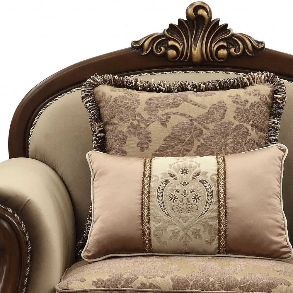 38" Beige And Brown Velvet Floral Club Chair