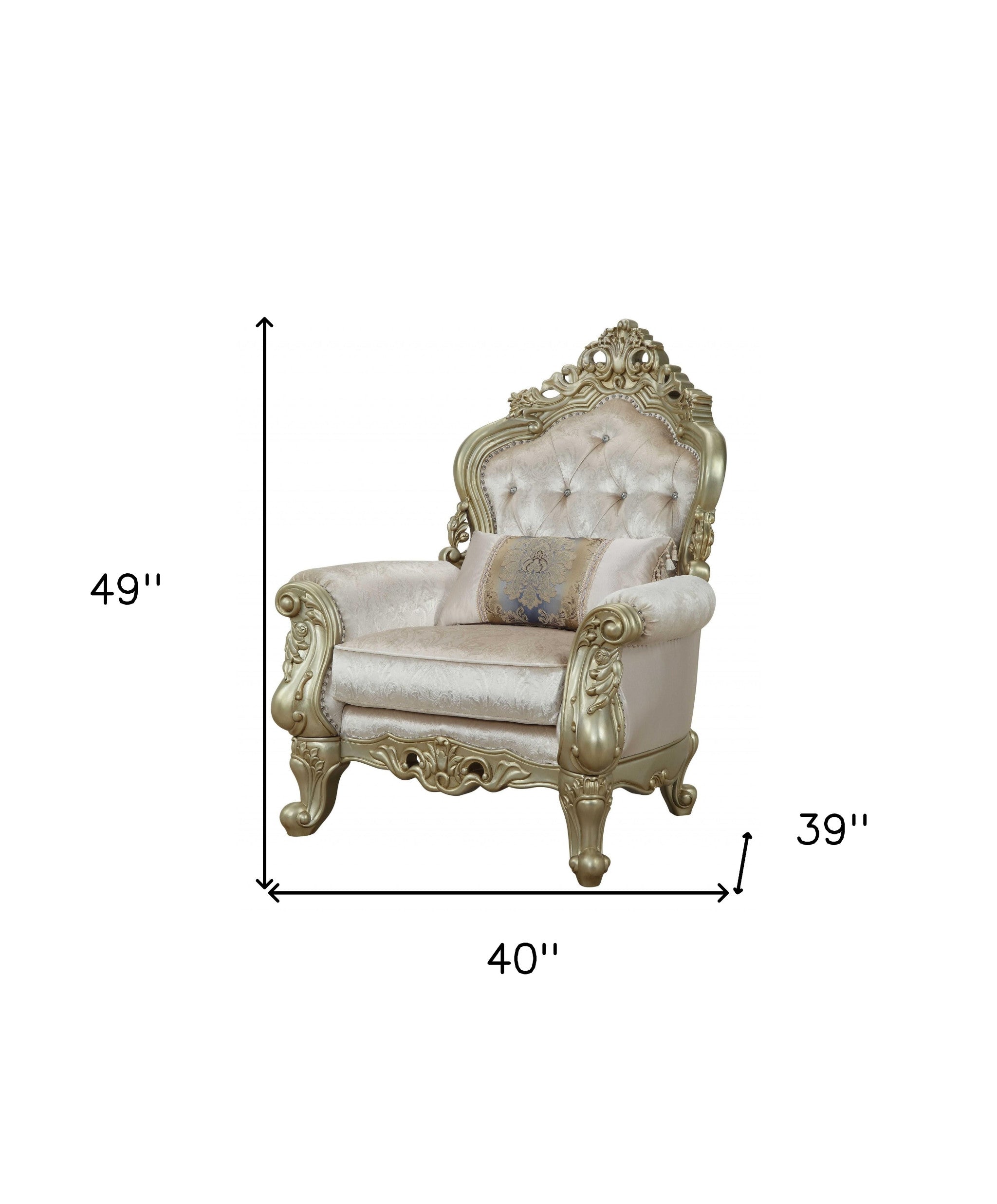 40" White And Pearl Fabric Damask Tufted Chesterfield Chair
