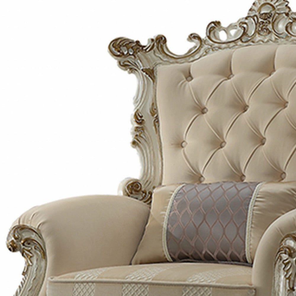 38" Pearl Fabric Striped Tufted Chesterfield Chair