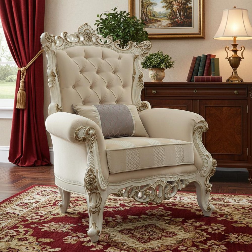 38" Pearl Fabric Striped Tufted Chesterfield Chair And Toss Pillow