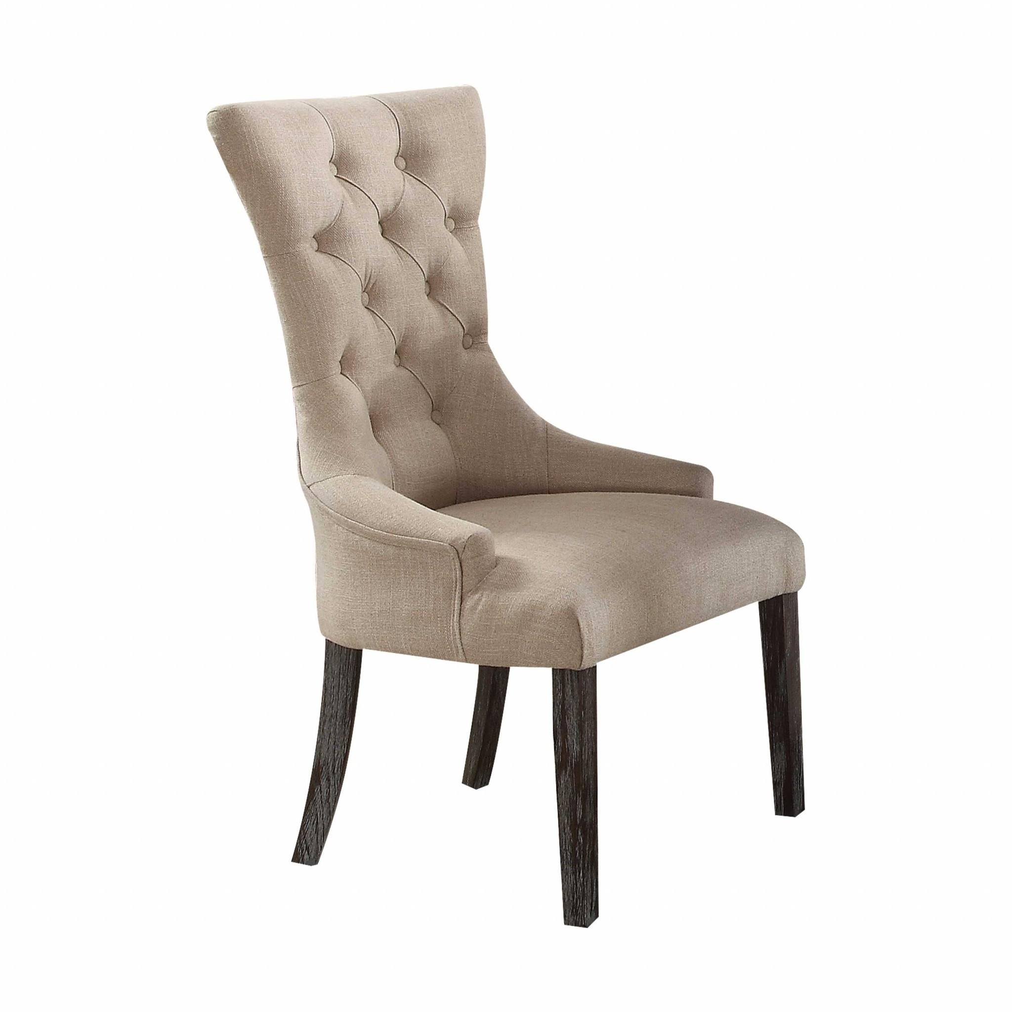 Set of Two 28" Beige and Dark Brown Linen Tufted Parsons Chair