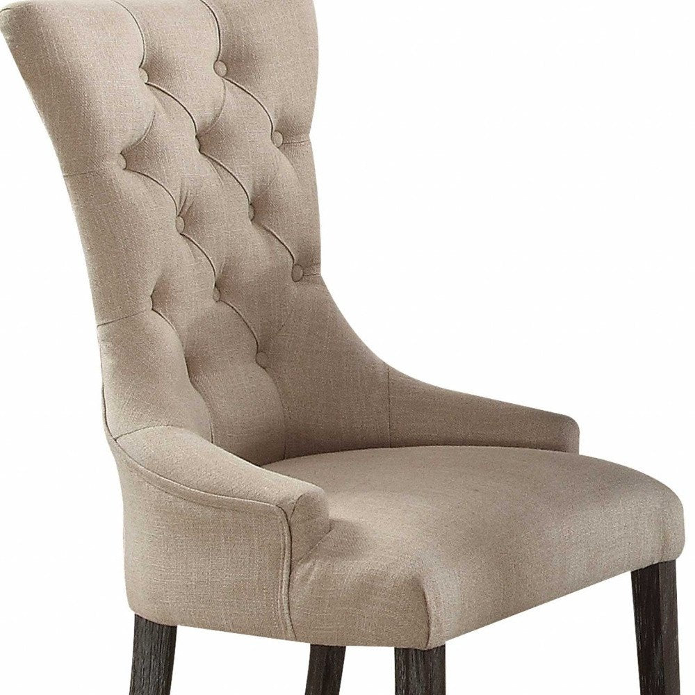 Set of Two 28" Beige and Dark Brown Linen Tufted Parsons Chair