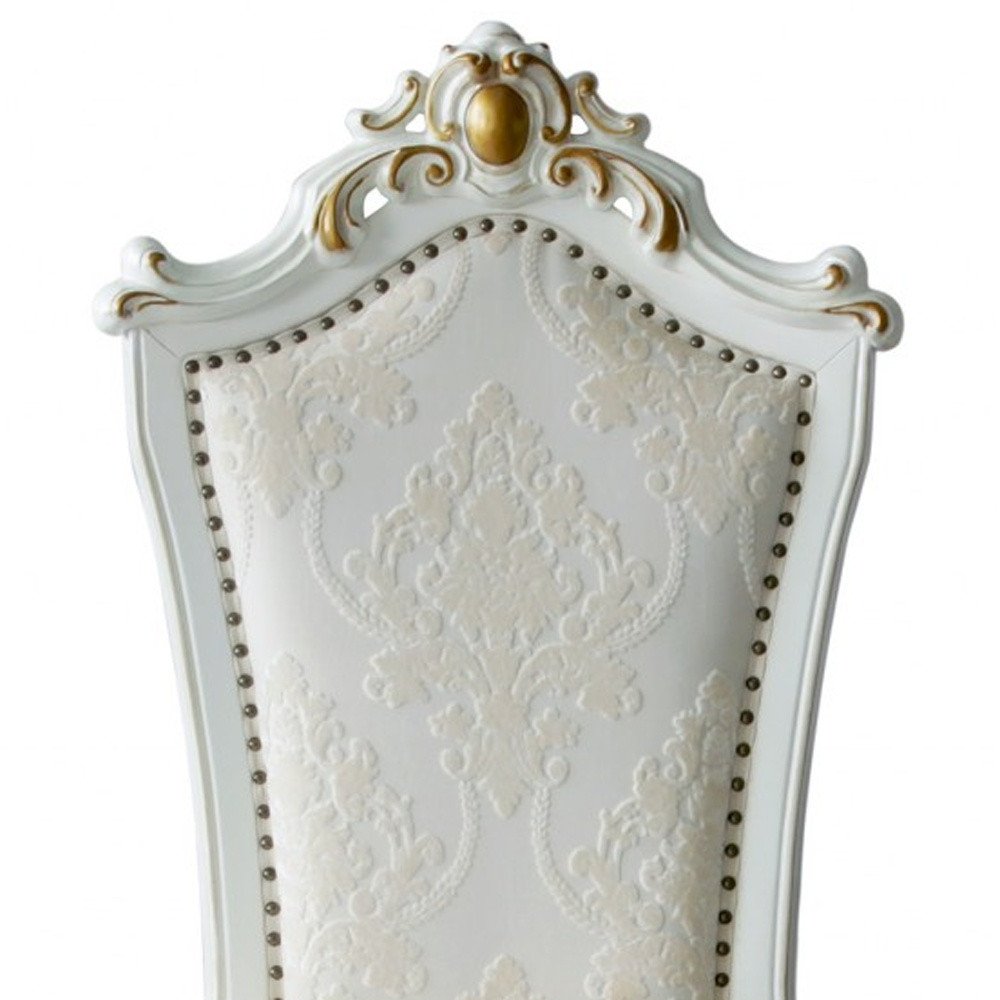 Set of Two 27" Beige and White Faux Leather Damask Side Chair