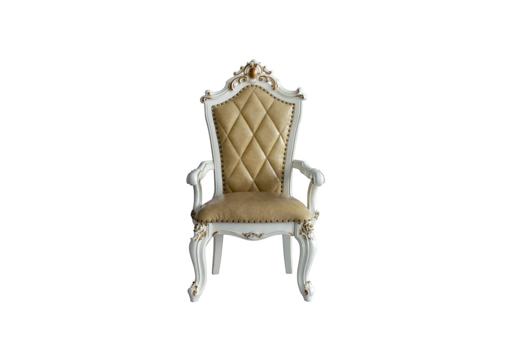 Set of Two 27" Brown and White Faux Leather Tufted Side Chair