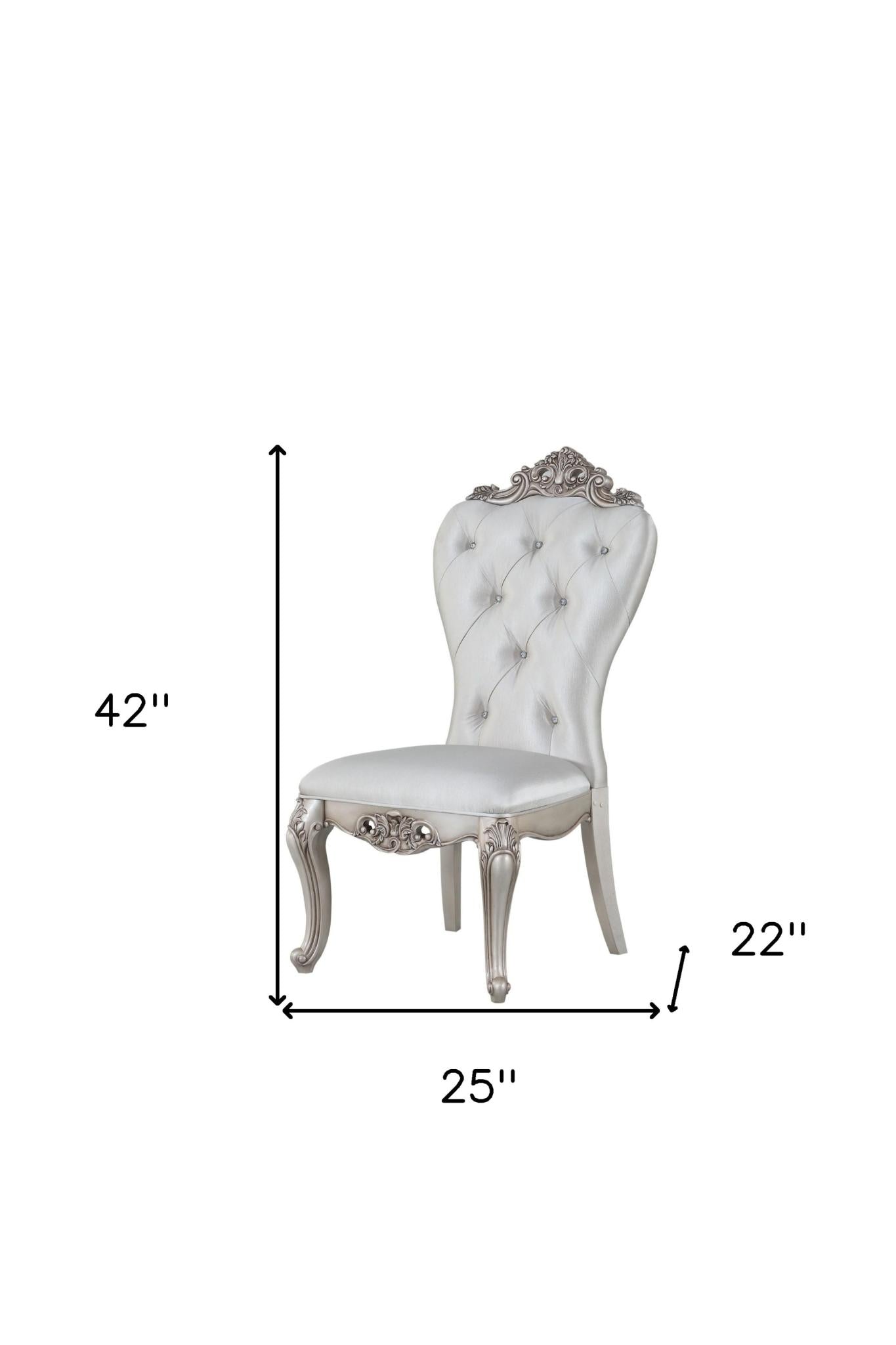 Set of Two Cream and Antiqued White Upholstered Fabric Queen Anne Back Dining Side Chairs