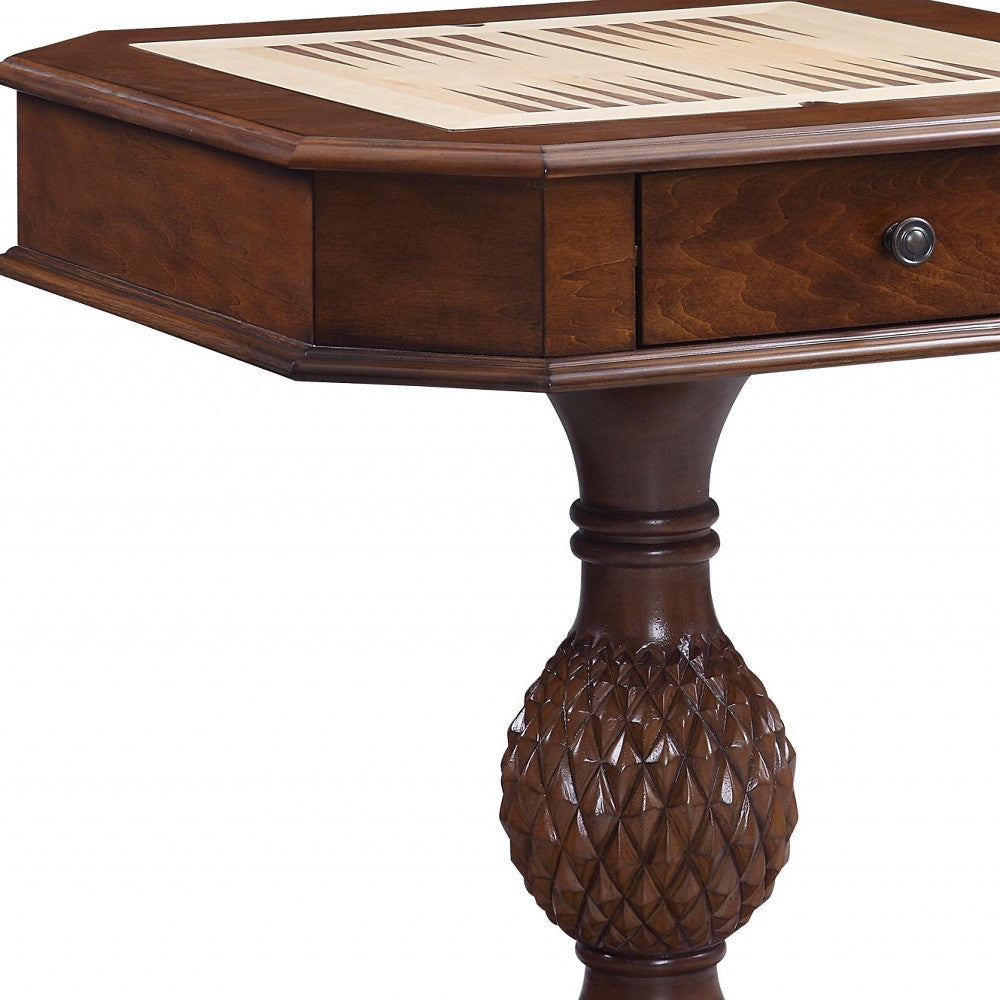 28" Brown Octagon Console Table With Drawer