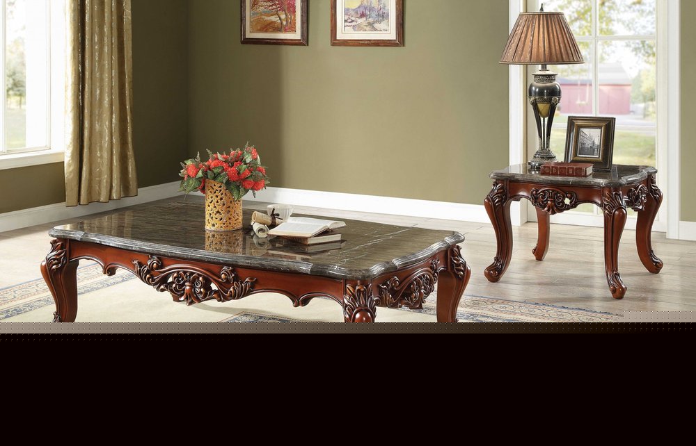 36" Gray and Brown Genuine Marble And Solid Wood Coffee Table