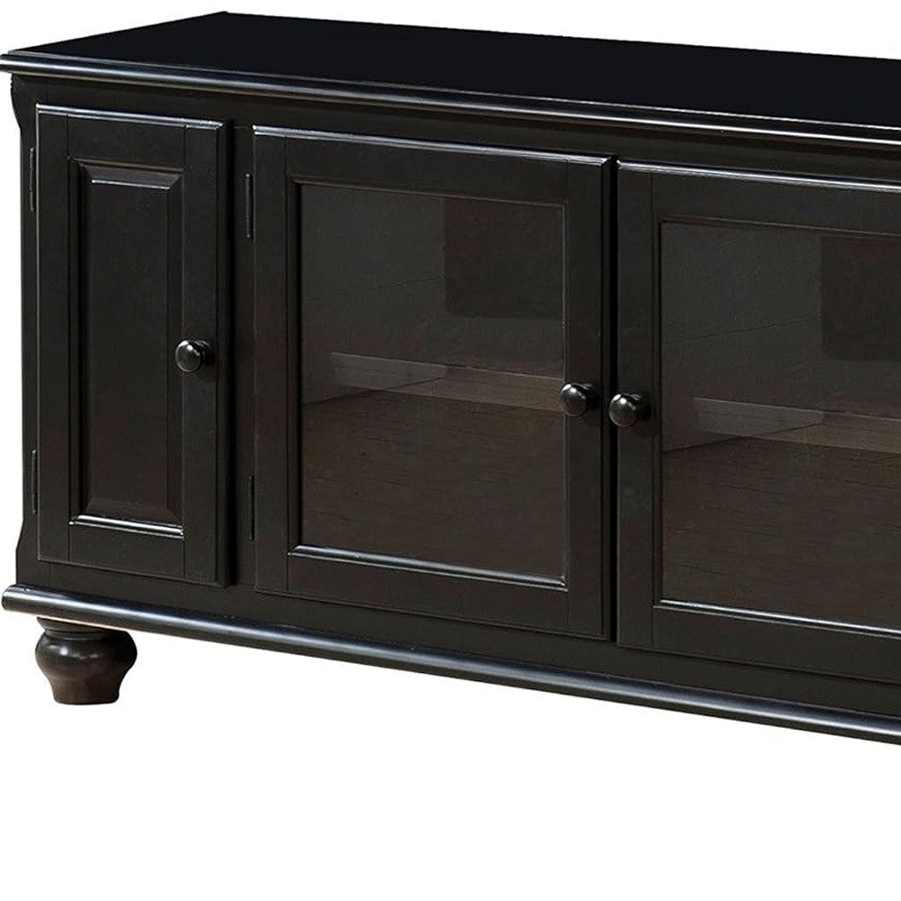 58" Black Wood Enclosed Storage TV Stand