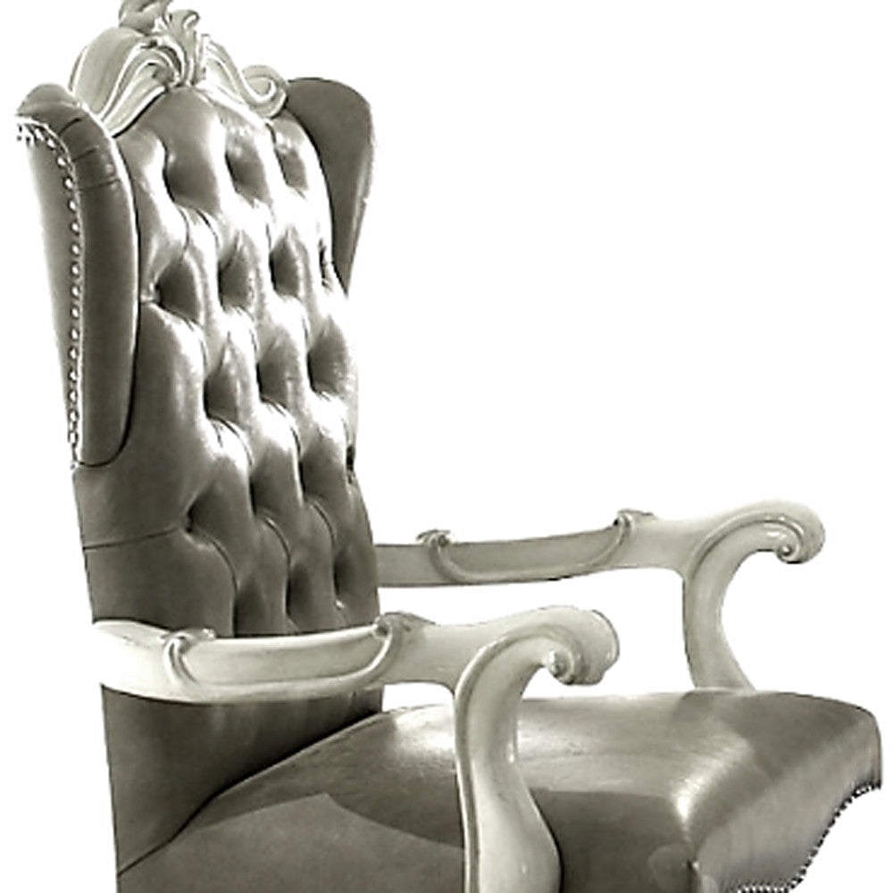 Gray Faux Leather Tufted Seat Swivel Adjustable Executive Chair Leather Back