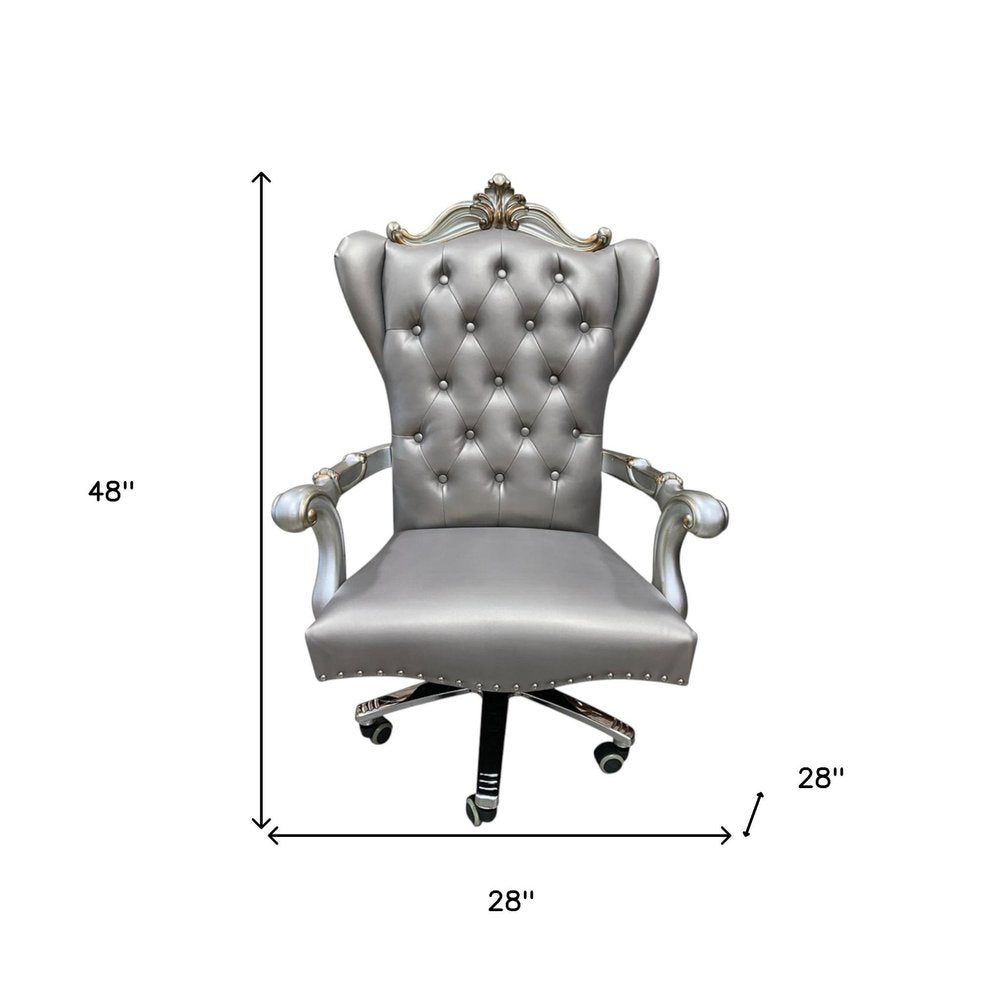 Gray Faux Leather Tufted Seat Swivel Adjustable Executive Chair Leather Back