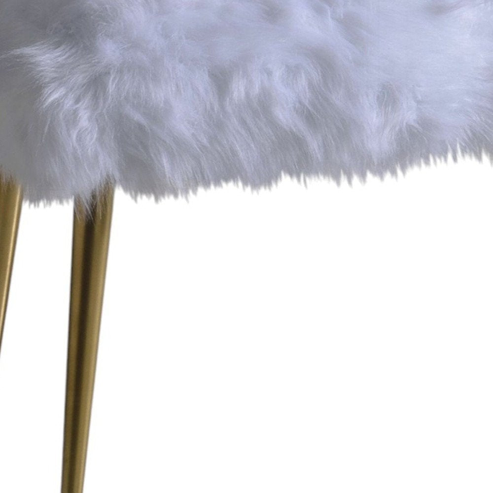 18" White and Gold Faux Fur And Metal Bench