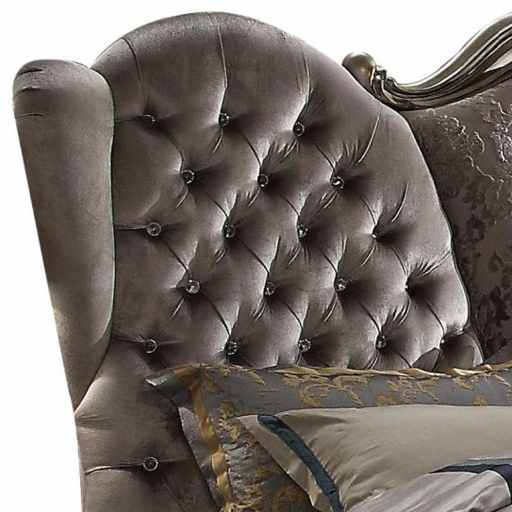 Gray Queen Tufted Upholstered Velvet Bed Frame with Nailhead Trim