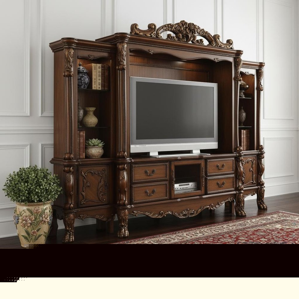 118" Dark Brown Solid Wood Floating Mount Entertainment Center
