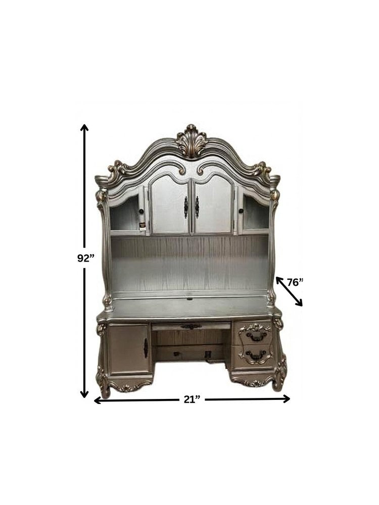 21" Platinum Solid Wood Peninsula Wall Mounted Computer Desk With Four Cabinets Five Drawers