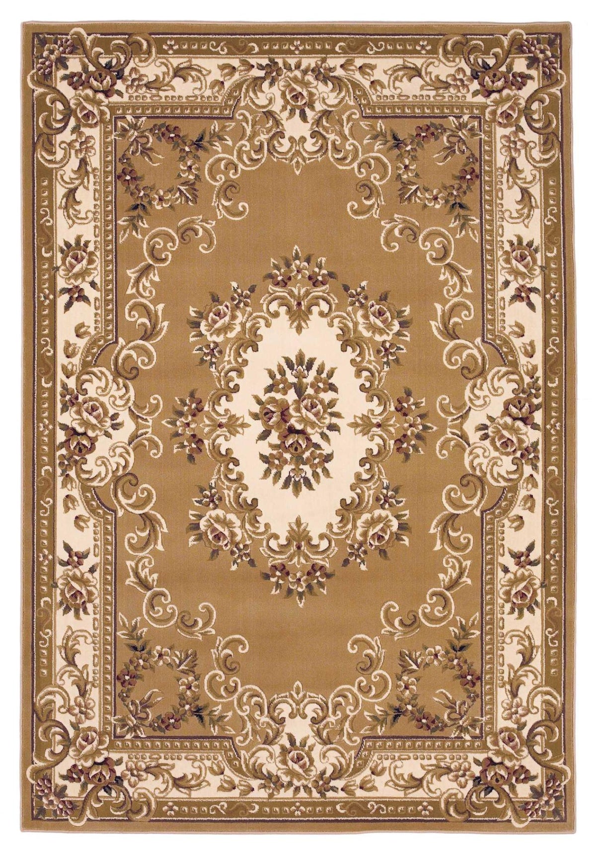 8' X 11' Beige Ivory And Brown Floral Medallion Area Rug