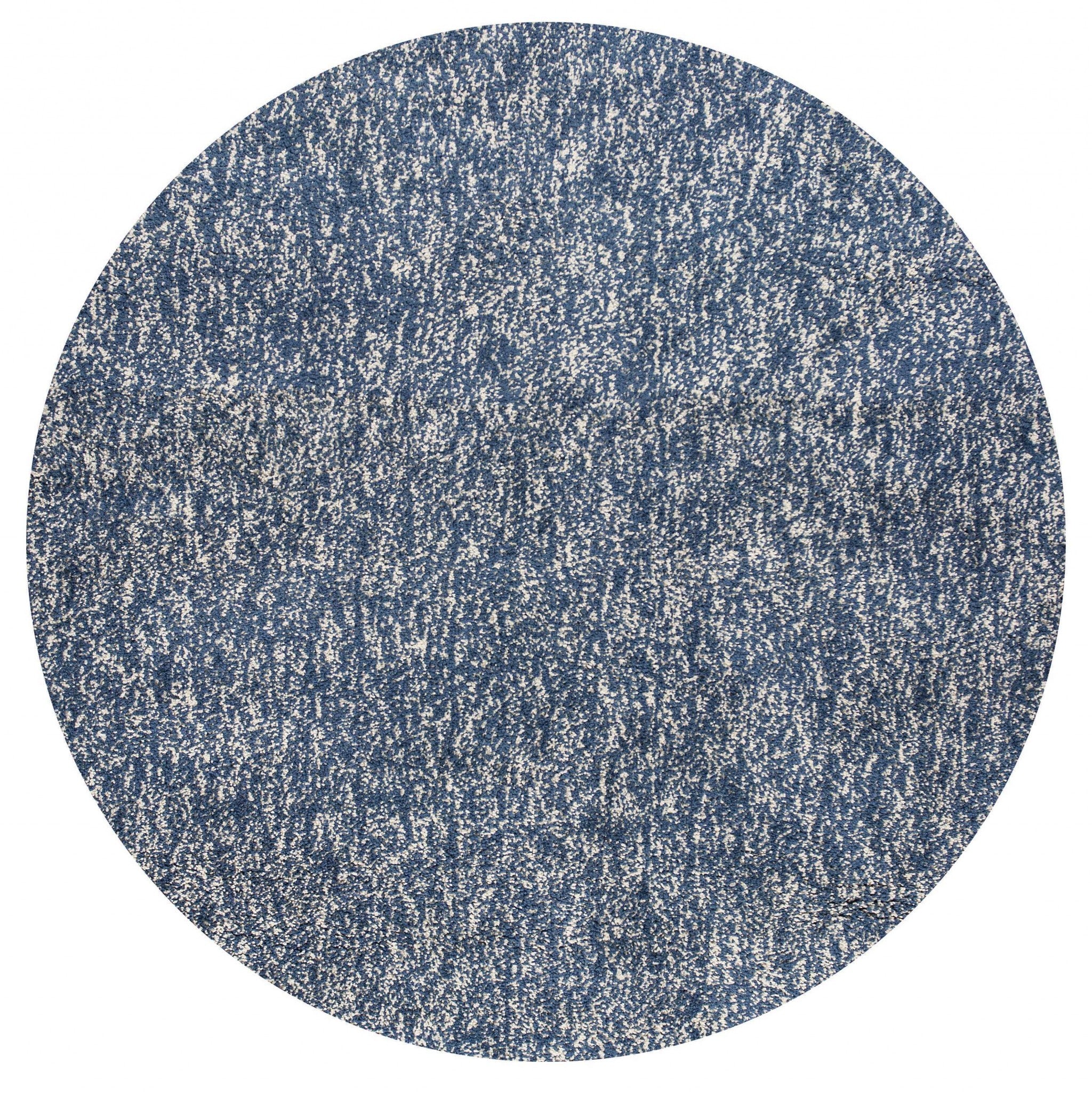 8' Indigo And Ivory Abstract Hand Woven Round Rug