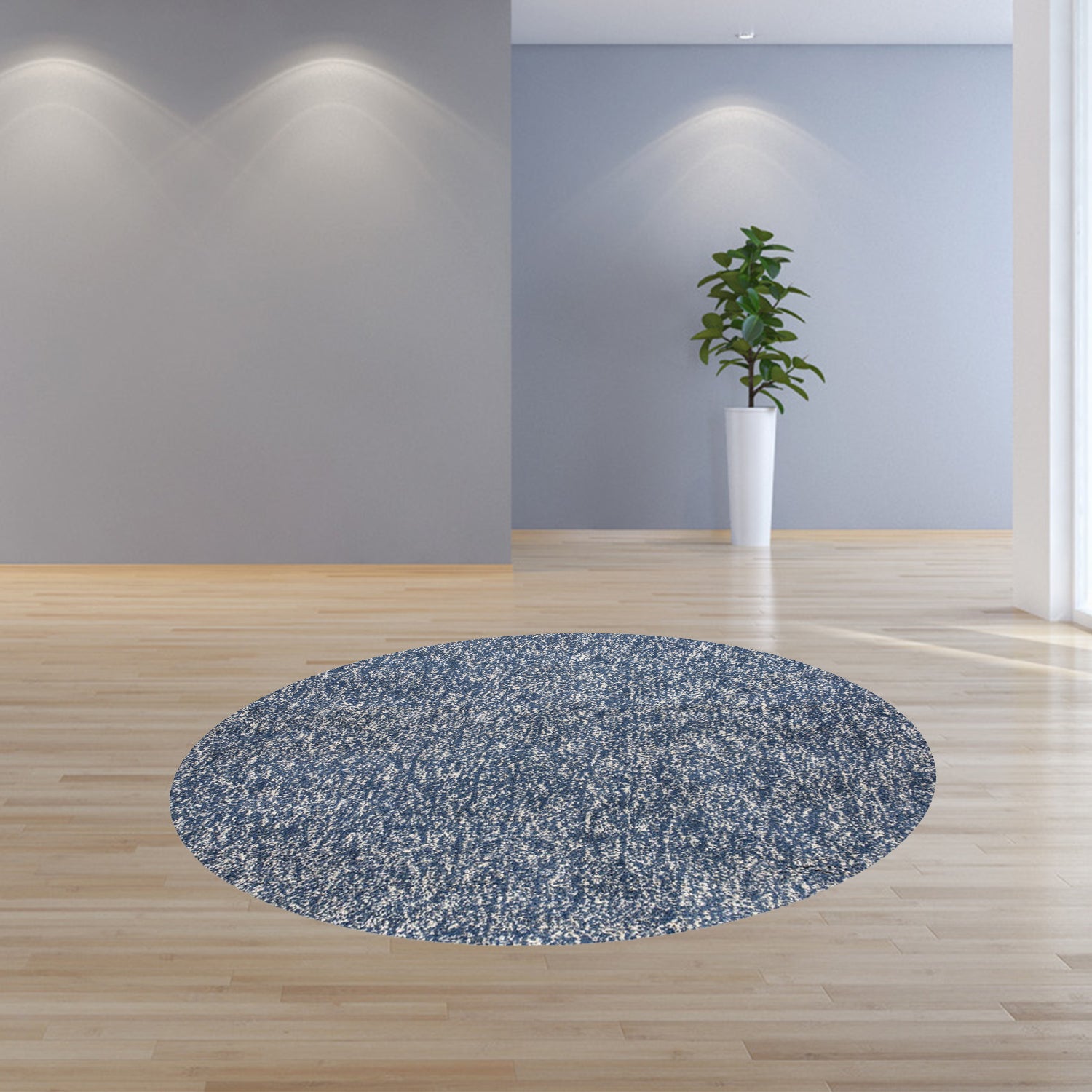 8' Indigo And Ivory Abstract Hand Woven Round Rug