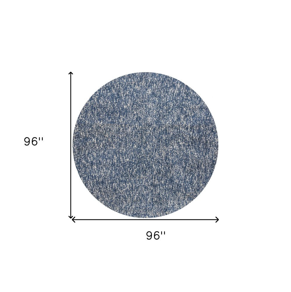 8' Indigo And Ivory Abstract Hand Woven Round Rug