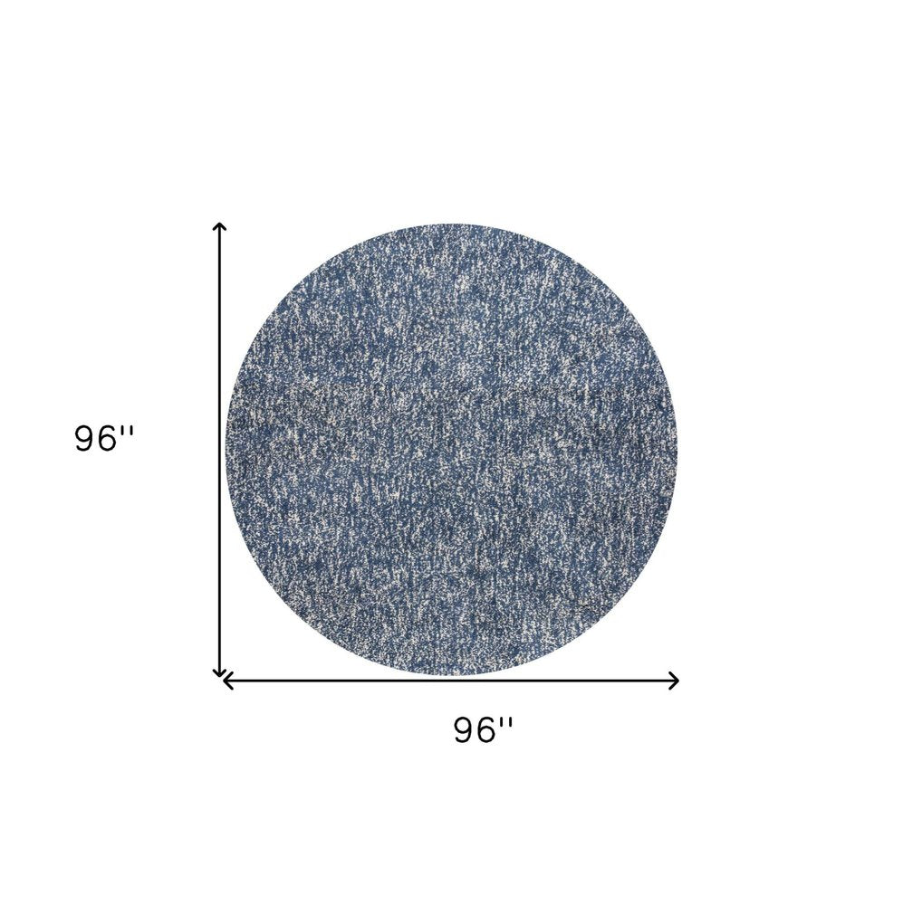 8' Indigo And Ivory Abstract Hand Woven Round Rug