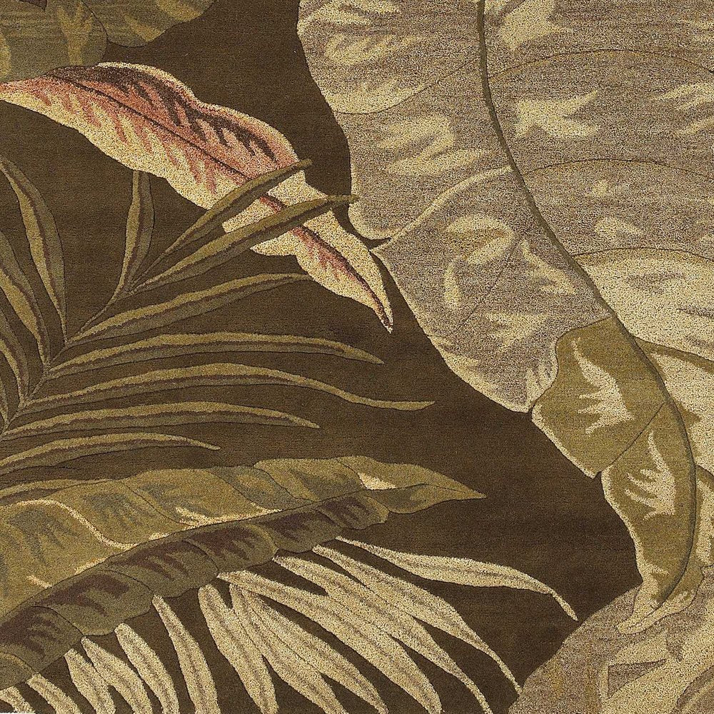 8' X 10' Brown And Beige Wool Botanical Leaves Hand Tufted Area Rug